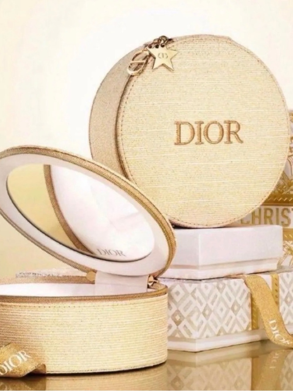 Christian Dior GWP Gold Textured Round Compact Case with Mirror